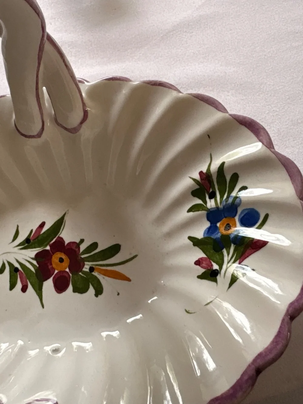 Vintage Hand Painted Porcelain Italian Floral Basket 6